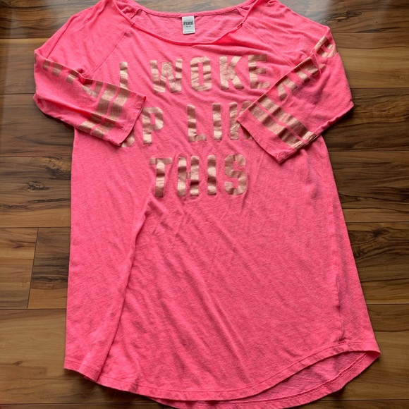 Pink Victoria secret I woke up like this Tee M